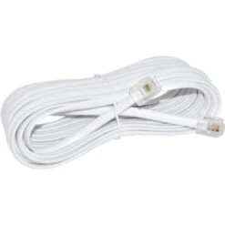Adamax 15 Ft. Flat Telephone Base Cord, White, Package Of 5